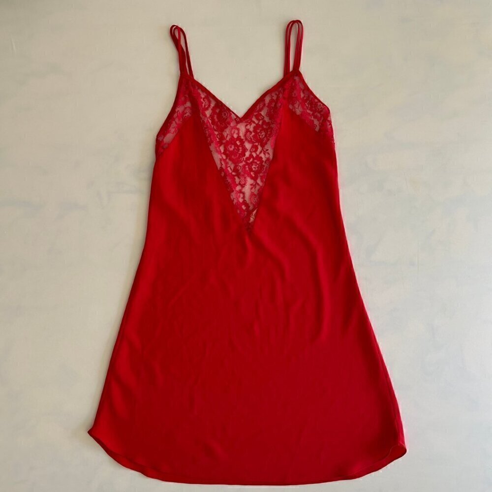 Victoria's Secret Vintage 90's Red Lace Chemise Lingerie Mini Dress